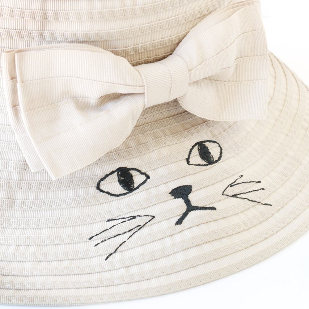 ねこ雑貨 帽子】帽子 日差し除け ハットブレード 猫刺繍 ナチュラル